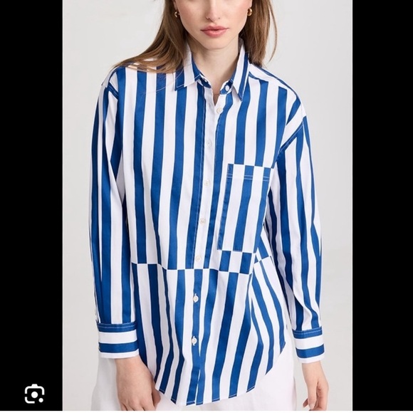 AYR The Deep End Button Down Shirt Marais Blue Regatta Stripes - Picture 3 of 10